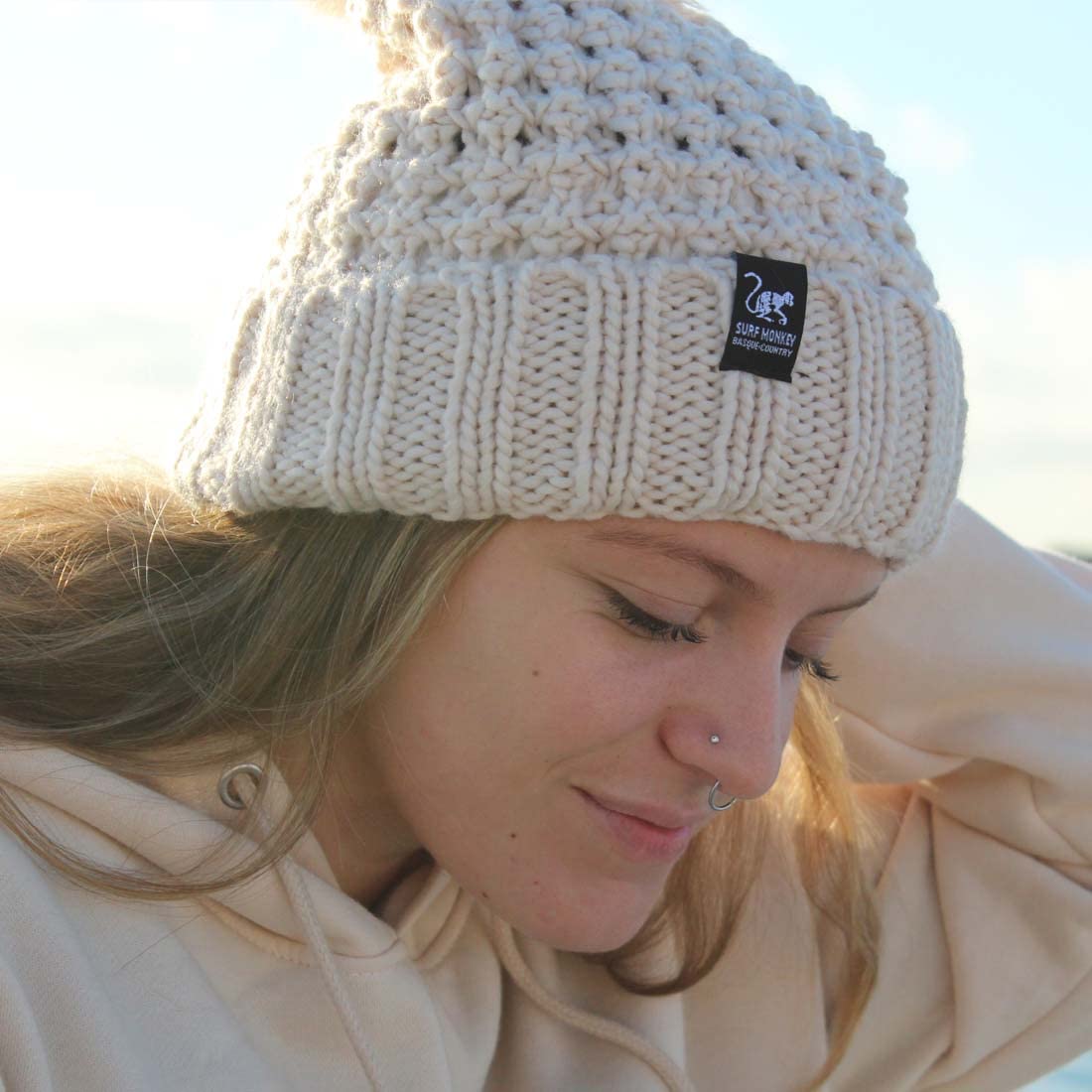 SURF MONKEY Gorro de invierno unisex, talla única, unisex para adultos, felpudo con dobladillo para surf en el campo casco