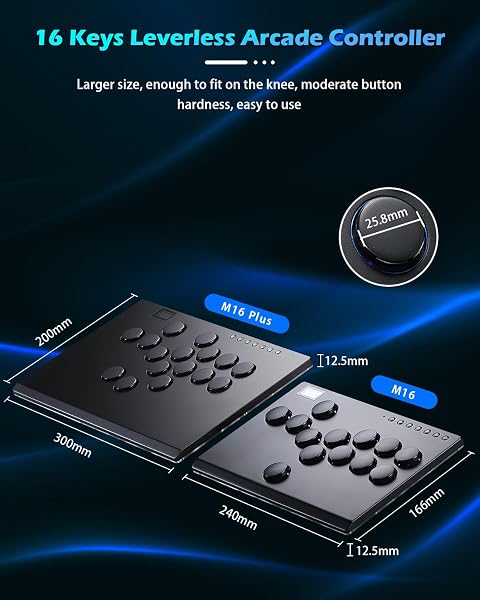 Sehawei Arcade Fight stick,16 Keys Aluminum Alloy Game Leverless Controller,Street Fight keypad with Turbo Functions & Custom RGB für PS4/Switch/PC/PS3/Steam (M16 Plus) - 2