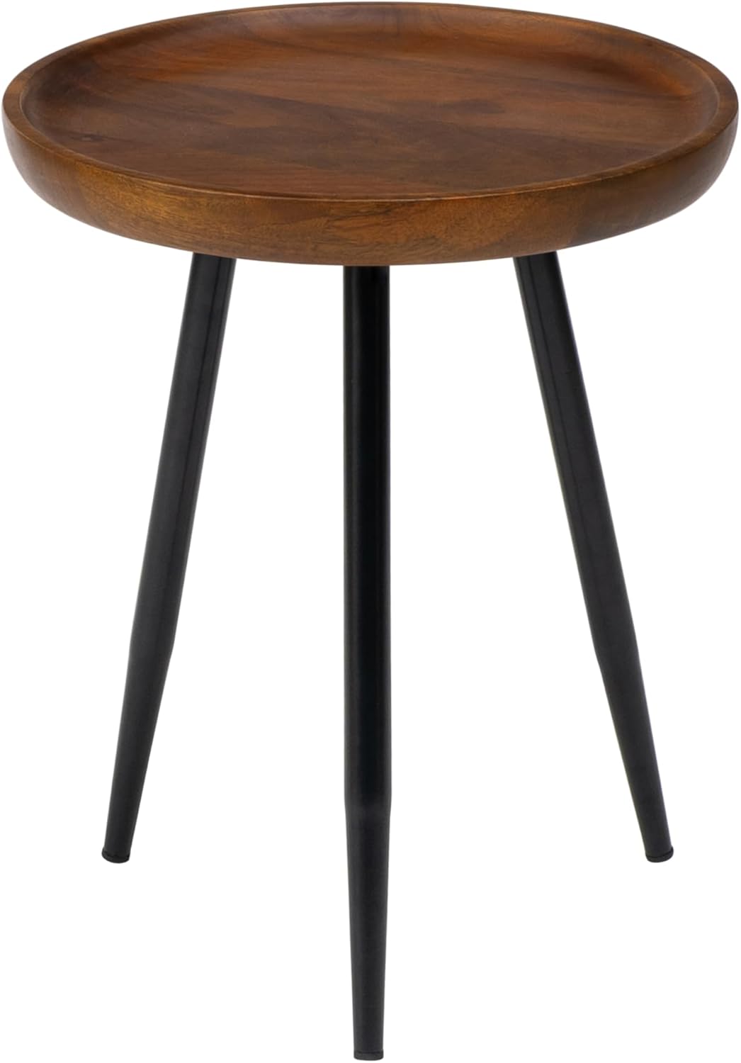 MH London Lydia Round Small End Table & Side Table Solid Wood, Walnut top with Black Metal Legs, Nightstand, 15.75"x15.75"x18"