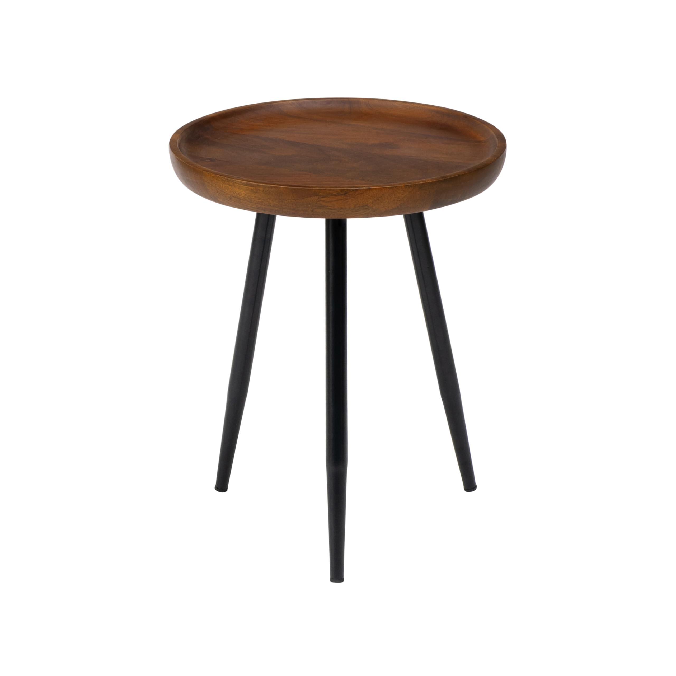 MH London Lydia Round Small End Table & Side Table Solid Wood, Walnut top with Black Metal Legs, Nightstand, 15.75"x15.75"x18"