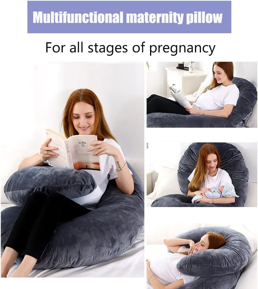 DAPERCI Pregnancy Pillow Comfortable Cotton G-Shaped Maternity Pillow Adjustable Breastfeeding Pillow with Zip Removable for Easy Cleaning Body Pillows (Color : Gray1, Size : 150x80cm)