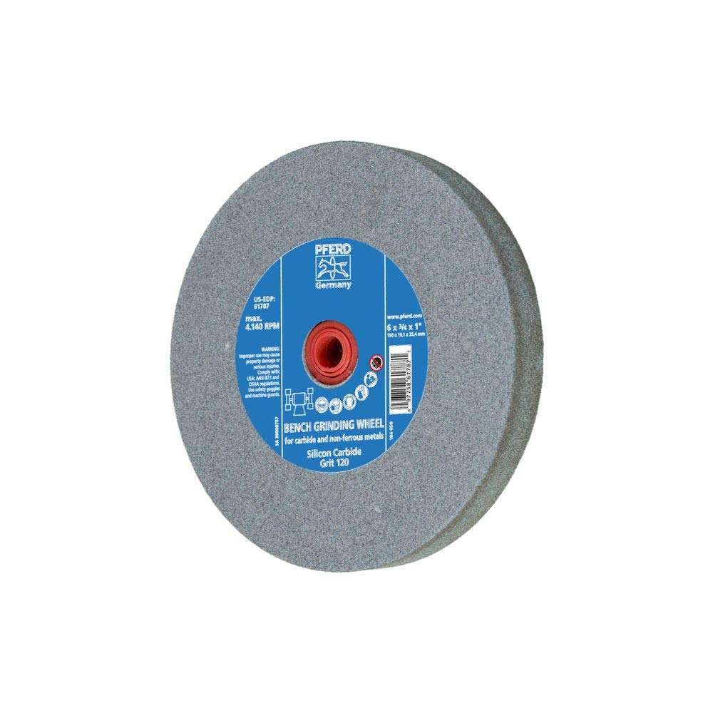 Pferd 61787 banco de la rueda de molienda, de carburo de silicio, 6 cm de diámetro, grosor de 3/4 ", 1" Arbor Agujero, 120 Grit, 4140 máxima rpm