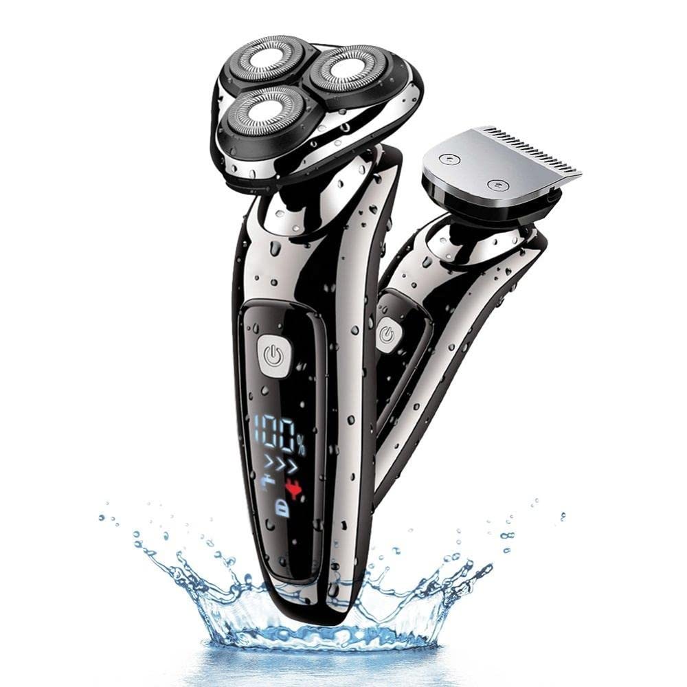 Maquinilla de afeitar eléctrica para hombre, impermeable, potente maquinilla de afeitar eléctrica para hombres, recortadora de pelo para barba corporal, afeitadora eléctrica recargable, kit de máquina