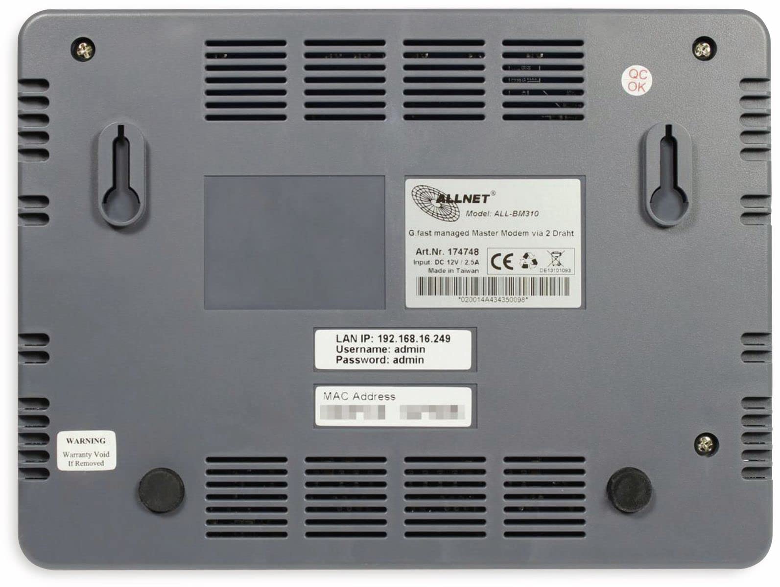 ALLNET Punkt-zu-Punkt Modem VDSL g.fast via 2-Draht managed Master ALL-BM310