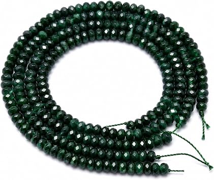 Perlin Agate & Jasper Gemstone Strand Beads 4 mm Rondelle 110 Pieces Jewellery Beads Semi-Precious Stone for Jewellery Necklace Bracelet Earrings Dark Green Agate