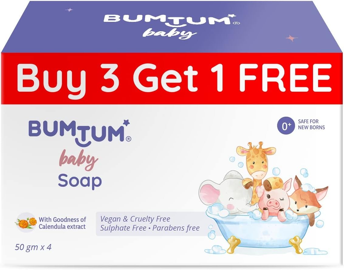 Bumtum Baby Soap with Goodness of Calendula extractParabens Free Vegan& Cruelty Free 50Gm Pack of 4