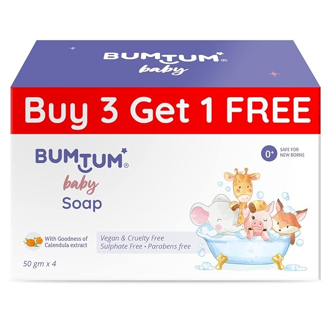 Bumtum Baby Soap with goodness of calendula extractParabens Free Vegan& cruelty Free 50Gm Pack of 4 at Rs. 75