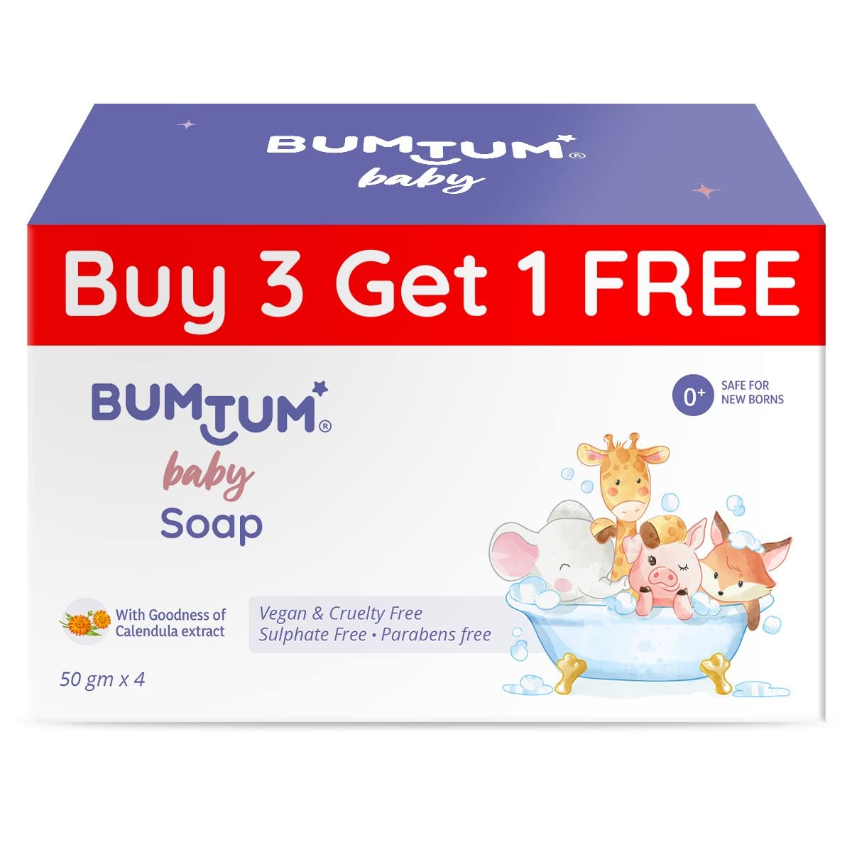 Bumtum Baby Soap with Goodness of Calendula extractParabens Free Vegan& Cruelty Free 50Gm Pack of 4
