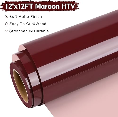 Miniatura 2 de WRAPXPERT Rollos de vinilo de transferencia de calor HTV granate y amarillo para camisetas de 12 x 12 pies, vinilo para planchar en vinilo borgoña y
