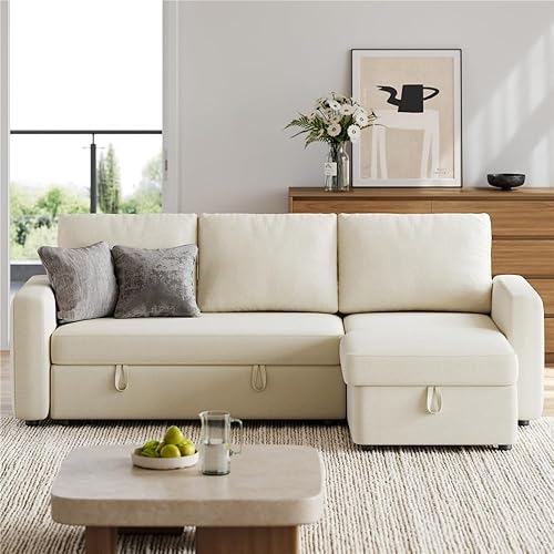 Miniatura 12 de Yaheetech Sofá modular en forma de L con diván y USB, sofá cama reversible con cama extraíble y espacio de almacenamiento, sofá convertible de tela