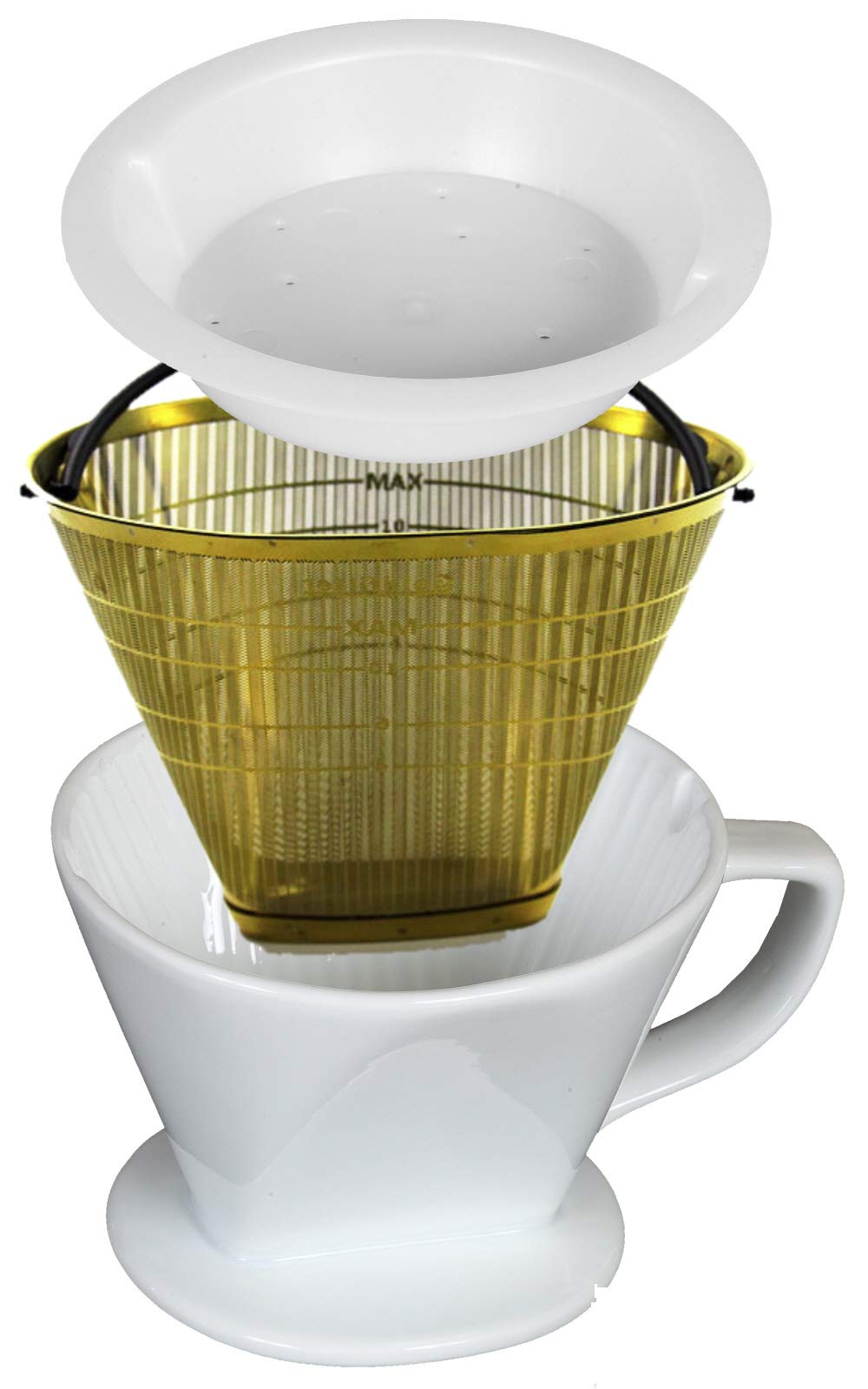 Zestaw porcelanowych filtrów do kawy i SeleXions złoty filtr GF4M i rozdzielacz wody WFTPlus