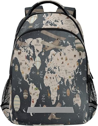 Mochila escolar con mapa del mundo animal, mochila escolar vintage para portátil, ligera, mochila casual para estudiantes, adolescentes, niñas y