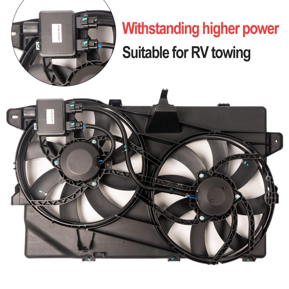 FD502 Replacement Dual Radiator & Condenser Cooling Fan Assembly for Ford Edge 2007-2014 for Lincoln MKX 3.5L 3.7L Fits Max Trailer Tow Package, Heavy-Duty High CFM