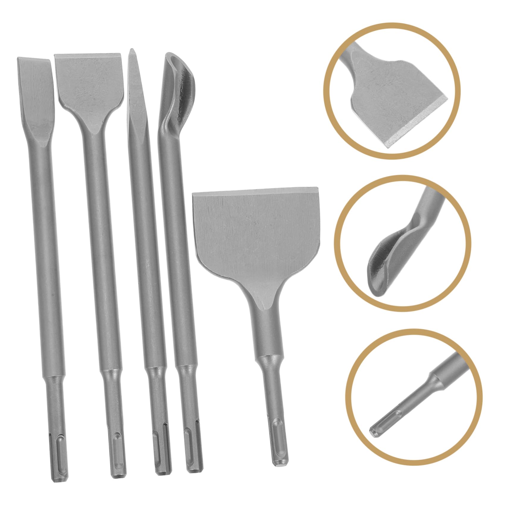 Jeu de 5 Burins à Marteau pour Pierre et Béton, Acier Chrome