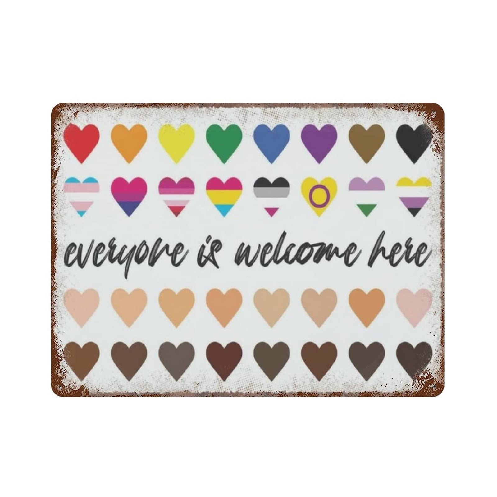 AOOEDM Everyone Is Welcome Here Vintage Metal Tin Sign for Home Coffee Shop Office Wall Art Metal Poster Garage Decor Man Cave Sign Inspirational Quote Wall Decor