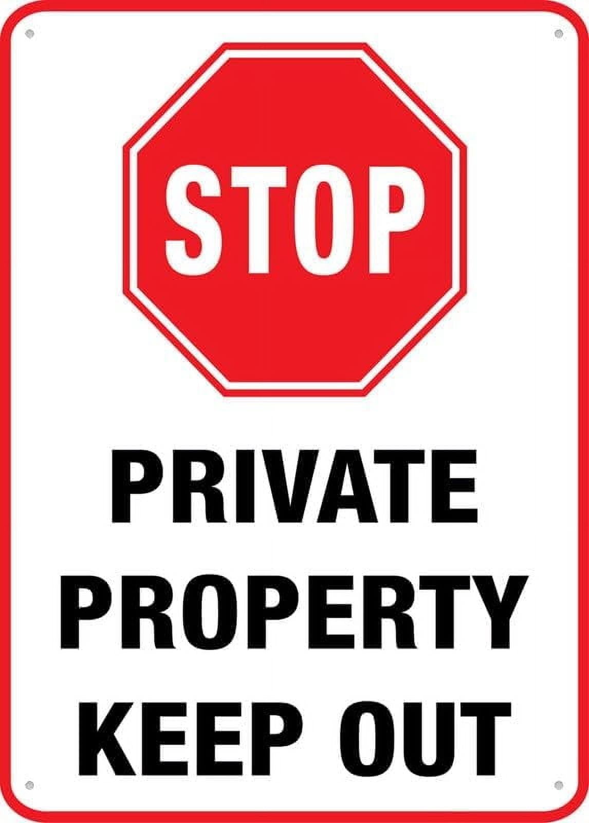 (2-Pack) Metal Tin Sign Stop Private Property Keep Out Sign Signs Pre-Drilled Holes For Easy Mounting Indoor Or Outdoor Use For Fence Door Or Gate