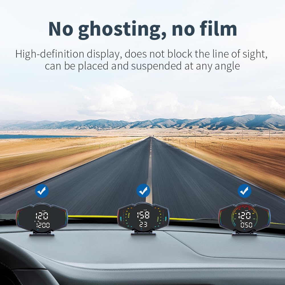 Liiiyuan G18 Head Up Display, HUD Display for Cars Windshield, GPS Digital Speedometer MPH for All Cars, Car Compass, Altimeter, Multi-Function Display, Direction, Gradiometer