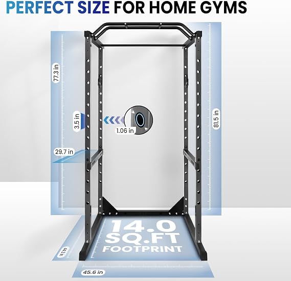 Power Cage for Home Gym with Pull Up Bar, Power Rack with 1200LBS Weight Capacity, Multi-Function Squat Rack with Non-Slip Base, Adjustable Barbell Protection Frame, J-Hooks