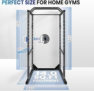 Power Cage for Home Gym with Pull Up Bar, Power Rack with 1200LBS Weight Capacity, Multi-Function Squat Rack with Non-Slip Base, Adjustable Barbell Protection Frame, J-Hooks