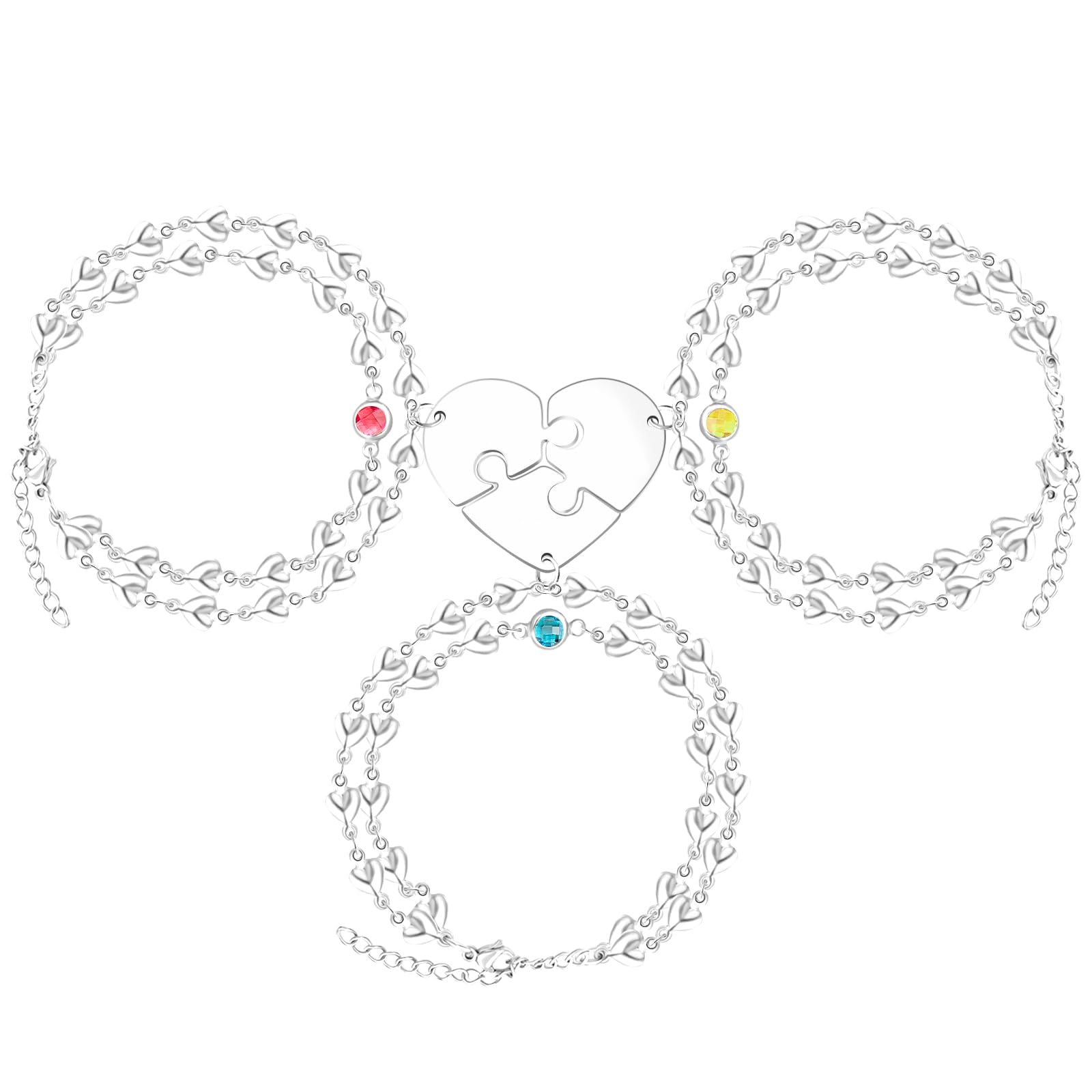 3PCS Love Heart Chain Bracelet Set for Women Graduation Gift Heart Puzzle Friendship Bracelet Personalized Name 3 Bracelets Customized Best Friends Family Love Jewelry SA4886