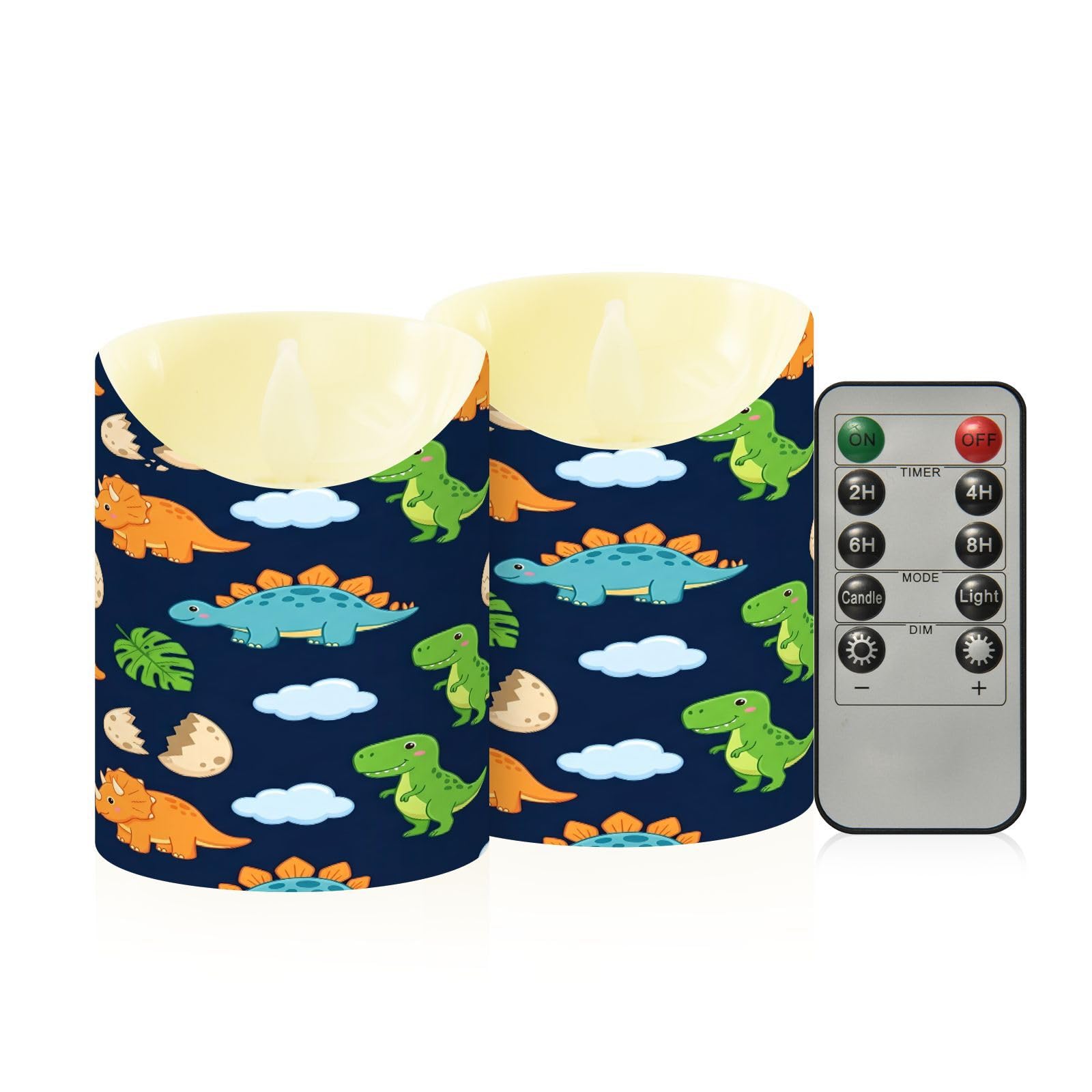 Ewusp Dinosaur Flameless Candles Battery Operated Flickering LED Pillar Candles Set of 2 with Remote Control & Timer, for Home Decor Wedding Holiday Party Centerpieces