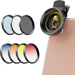 Kit de lentes de câmera de telefone de 52 mm, kit de acessórios de filtro de cor graduada - lente quatro cores, estrela, filtro CPL, filtro ND32 compatível com iPhone 15 14 Pro Max 13 12 11 e câmeras