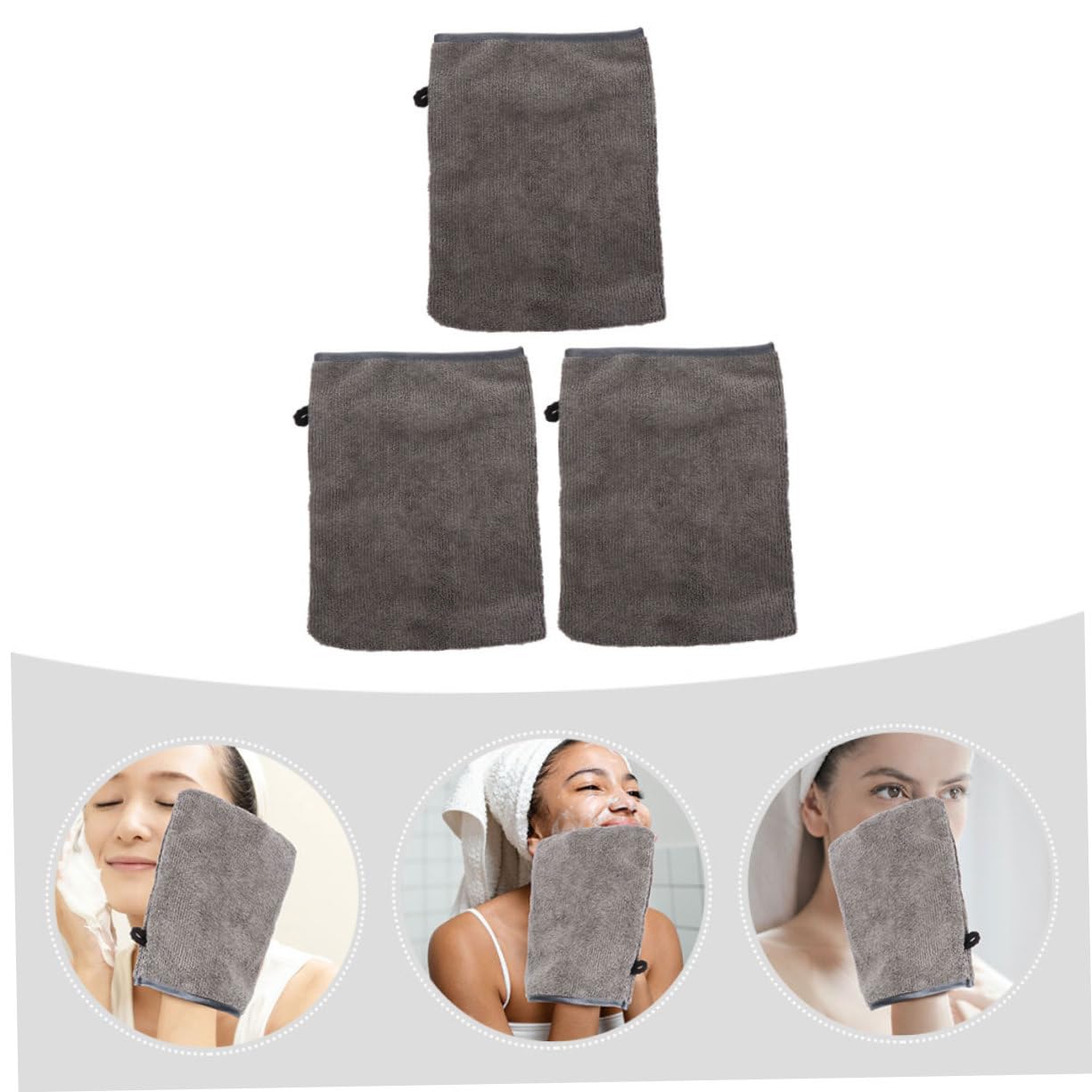 SHERCHPRY 5 Set Guanti Struccanti Riutilizzabili Microfibra Guanti Detergenti Morbidi E Portatili Per Rimozione Profonda Pulizia Pori E Esfoliazione Grigio E 3 Pezzi * 5