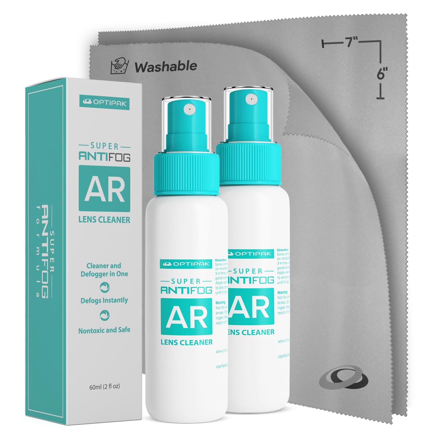 OPTIPAK Anti Fog Lens Cleaner Spray Kit | (2) 2oz Anti Fog Glasses Cleaner Spray + (2) Microfiber Cloth for Eyeglasses,Goggles,Sunglasses,Mirror -