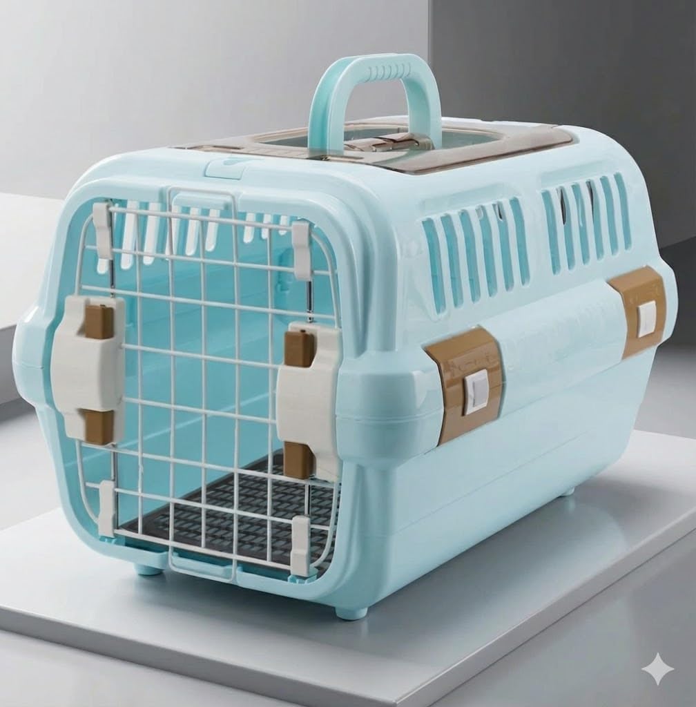 N&S Pet Carrier for Dogs and Cats Hard Carry Top Open Aircraft Compatible IATA Standard Medium Blue