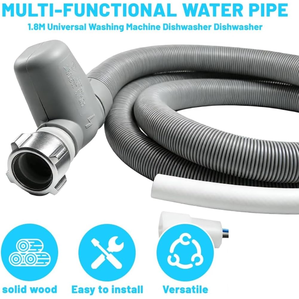 Manguera de llegada Aquastop 1,85 m para lavavajillas universal, manguera de agua para lavavajillas y lavadora con parada de agua, 3/4 pulgadas.