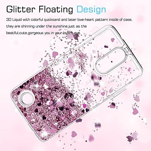 LeYi LG K20 V Case,LG Harmony/LG K20 Plus/LG Grace LTE/LG LV5 Case with Tempered Glass Screen Protector,Liquid Glitter Sparkle Girl Women Cute Clear TPU Protective Case for LG K10 2017 ZX Rose Gold