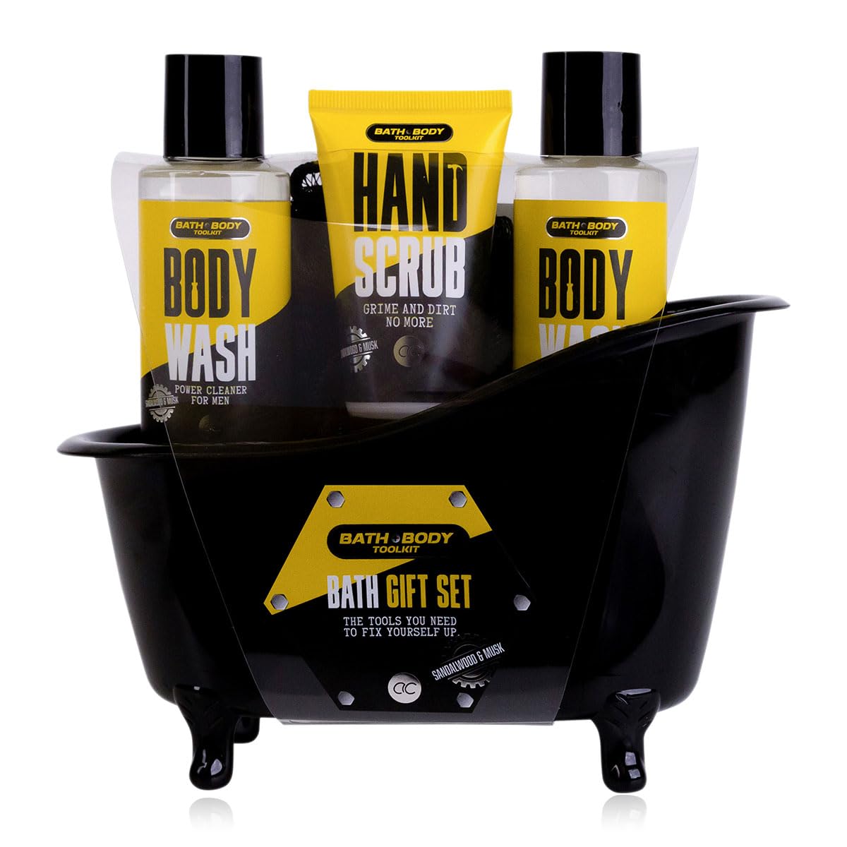 Accentra Bath & Body Tool Kit Gift Set for Men in Decorative Bathtub, 2 x 100 ml Shower Gel, 50 ml Hand Scrub and Mesh Sponge, 4-Piece Care Set for Men, Father's Day or Birthday