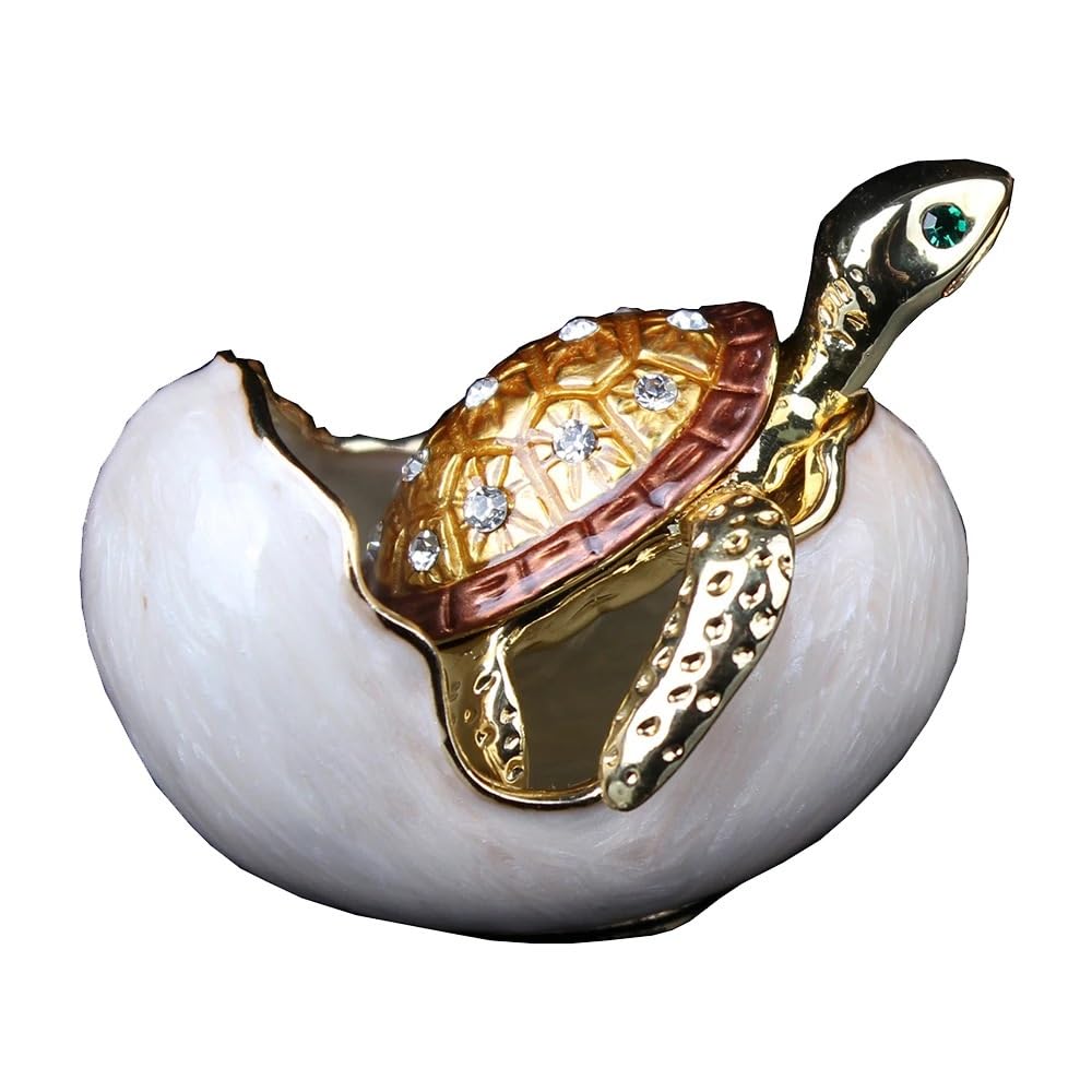 YOPI Turtle in Egg Trinket Jewelry Box Nautical Sea Life Decor Metal Keepsake Box for Earrings Rings Necklaces