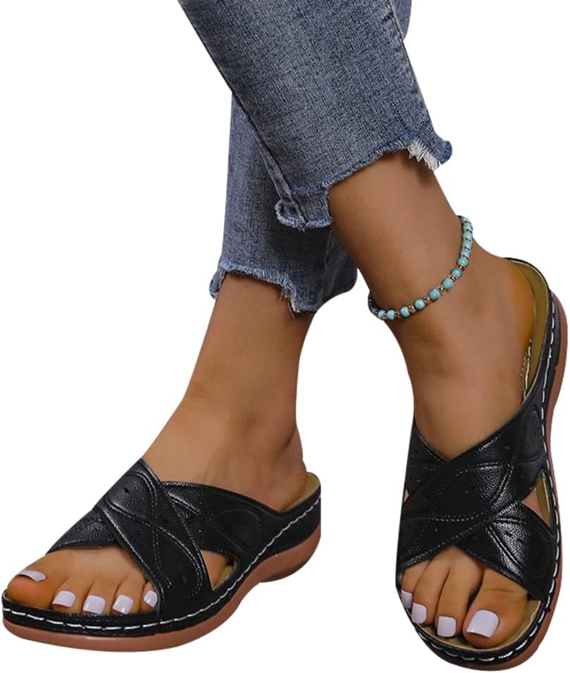 Orthopaedic Sandals for Women, Flip Flops with Arch Support, Non Slip Orthopaedic Wedge Sandals Boho Style Casual Slippers Beach Slippers Sandals for Women Beach Travel
