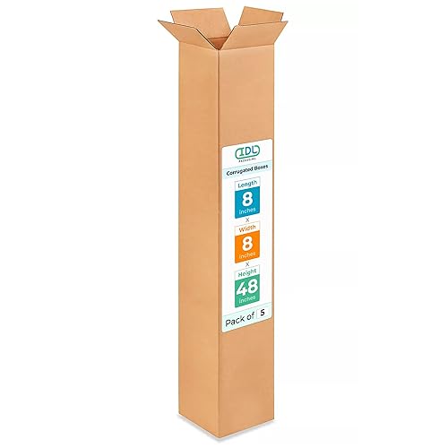 IDL Packaging Paquete de 5 cajas de envío altas de 8 x 8 x 48 pulgadas, extra resistentes de 200 libras frente a caja regular, cajas de mudanza