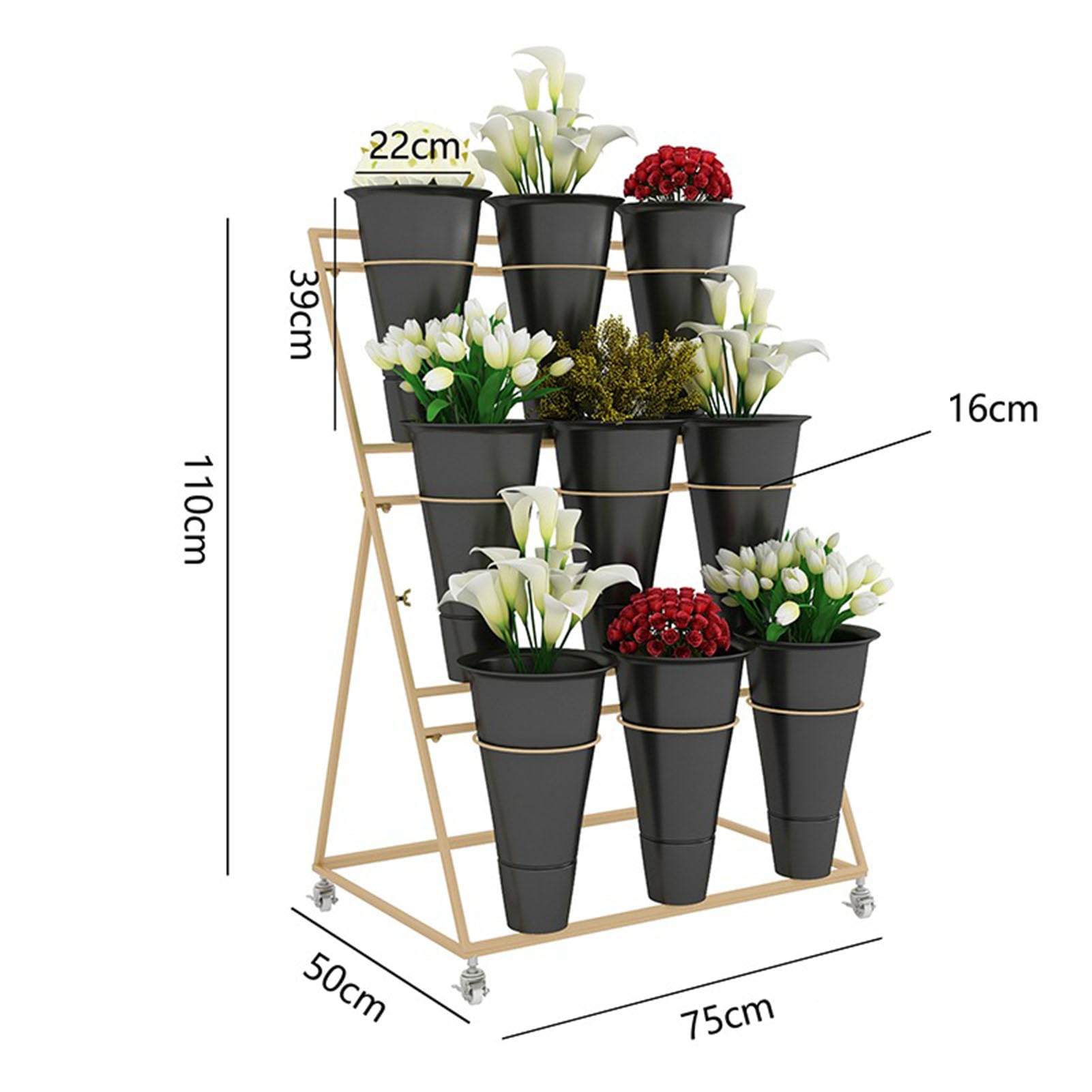 Espositore per fiori in metallo con secchi a più livelli, versatile mensola floreale per esterni, balcone, giardino, patio e organizer per piante