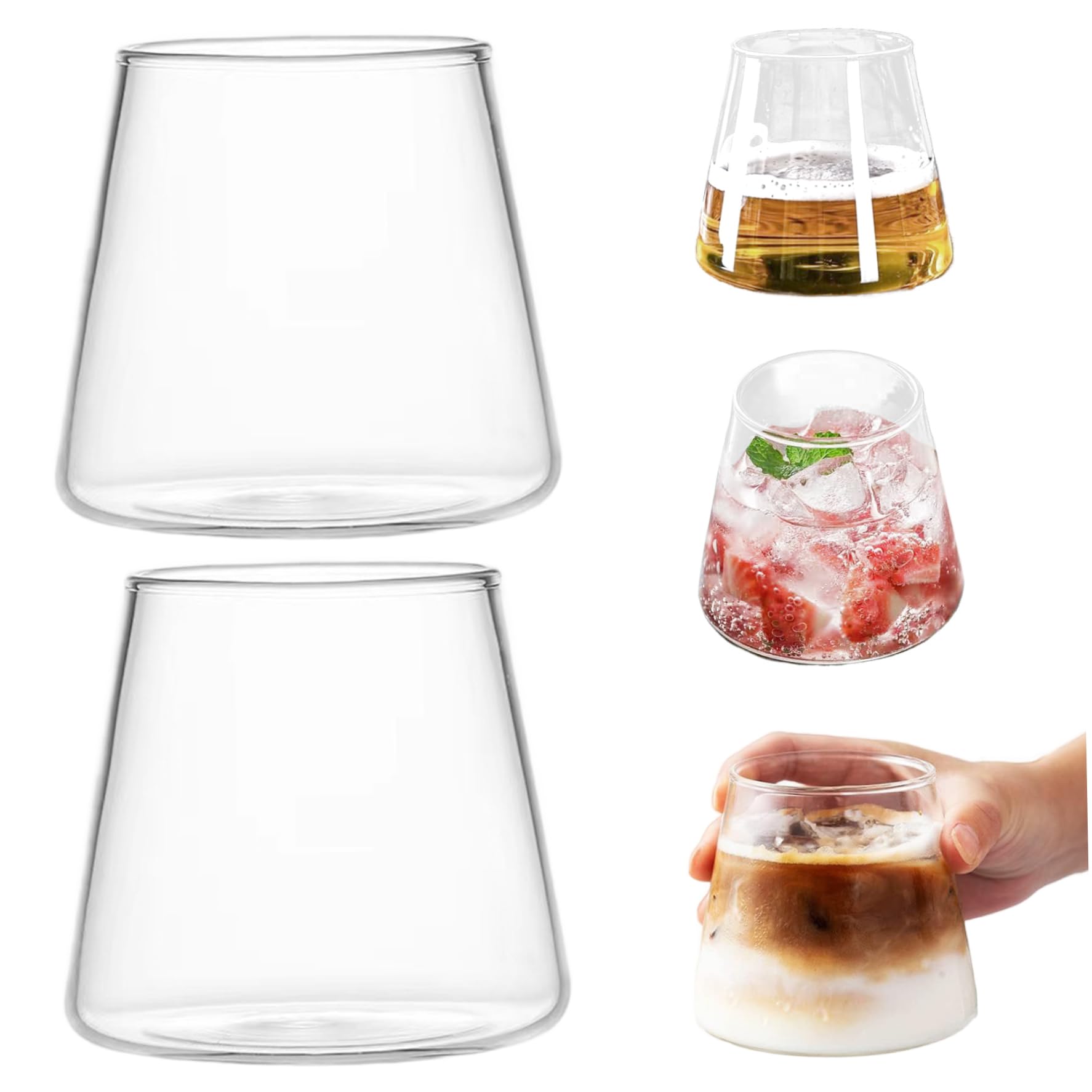 Sjfbebsy 2Pcs Japanese Glassware, 10oz Creative Stemless Wine Glass Heat-Resistant Transparent Iced Coffee Cup Mount Fuji Glasses Cup for Whiskey, Coffee, Juice, Beverage, Milk - fuji