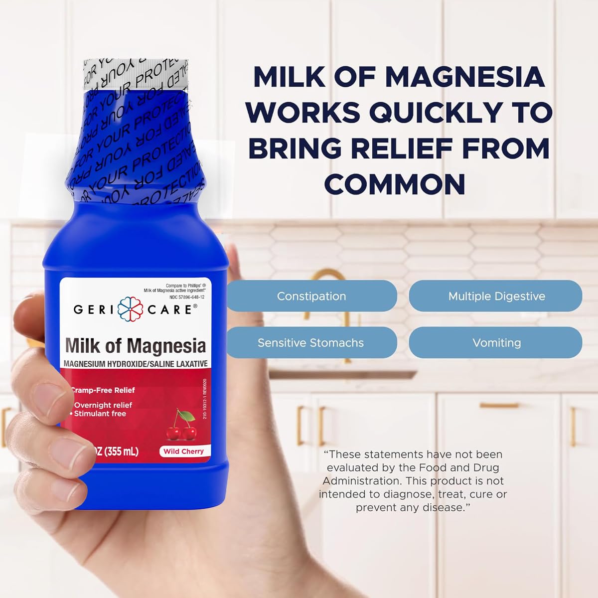 GeriCare Milk of Magnesia, Magnesium Hydroxide 1200mg | Cherry Flavor | Constipation Relief | Cramp-Free, Saline Laxative | 12 Fl Oz (Pack of 1) — Amazon image 4