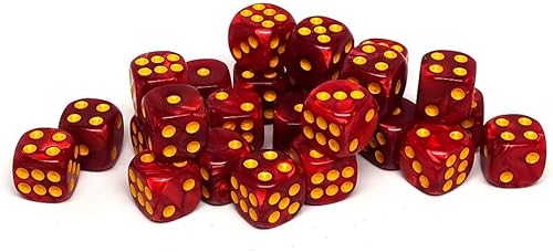 Miniatura 10 de Paquete de 25 dados D6 de 0.472 pulgadas, colección a juego de 6 dados con pipas (granito amarillo y negro)