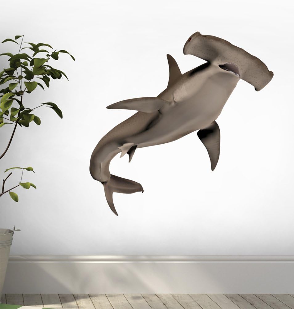 Hammerhead Shark 3D Render Wall Decal – Removable Vinyl Wall Sticker – Easy Peel & Stick – 18"