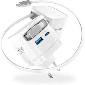 TOPADRE 65W USB C Charger with Retractable Cable 3-Port Fast Charger