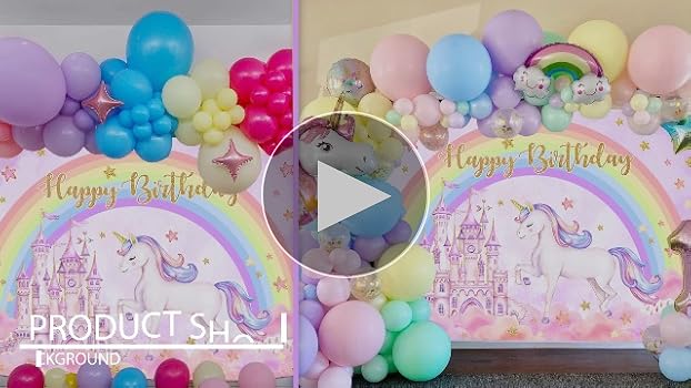 Toile De Fond Licorne Anniversaire Filles – 2,1 X 1,5 M – Coton, Impression Haute Résolution – Pour Fête, Photo