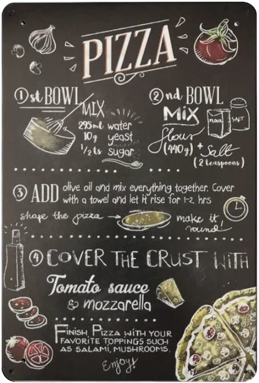 rayprint Pizza Menu Metal Tin Sign Vintage Plaque Poster Wall Decor Gift For Home Restaurant Kitchen Office Club Bar Gym 12x16 Inch