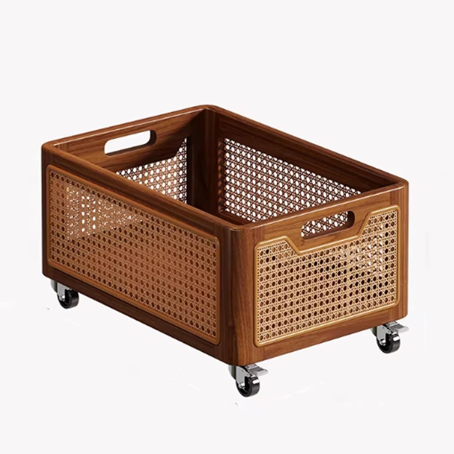 Panier à linge en rotin respirant avec poignées latérales et roulettes pratiques