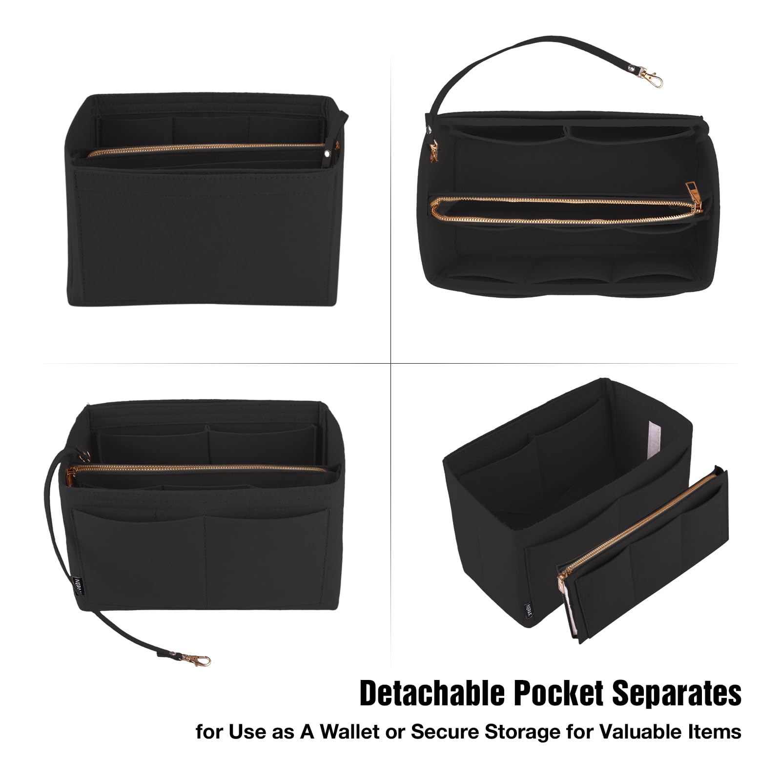 NEPAK Organizzatore di feltro per donne (con borsa rimovibile),Feltro Organizer da Borsa,Borsa di pannolini (Nero,L)