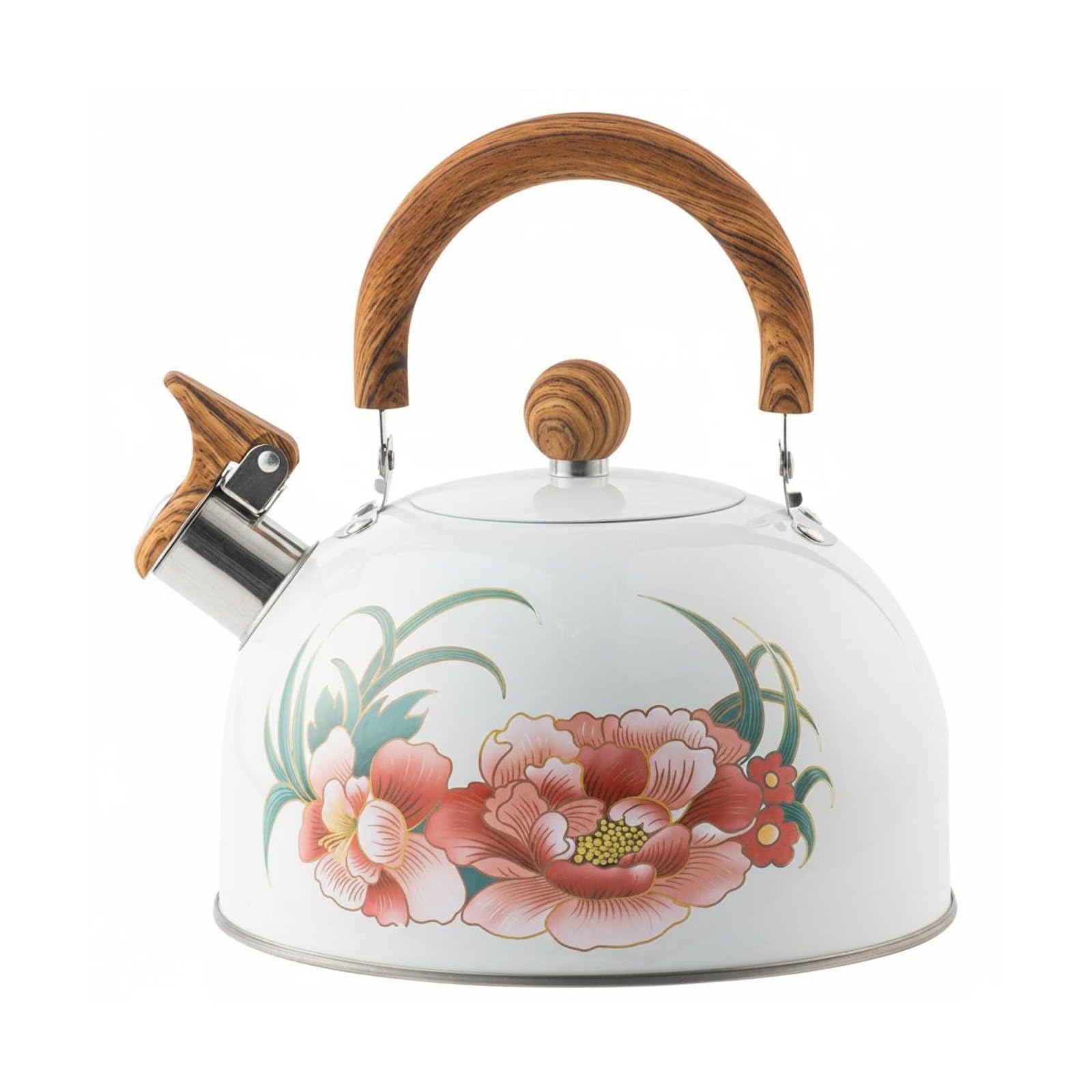 3L Multifunctional Whistling Kettle, Stainless Steel Stovetop Teapot with Wooden Handle and Loud Whistle, Coffee Tea Kettle for Kitchen Travel, Induction Cooktop Compatible Multi-Stove (Style A)