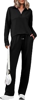 Totatuit Womens Sweatsuits 2 piece Set Lapel Half Zip Oversized Sweatshirts and Wide Leg Pants Tracksuit Travel Outfit