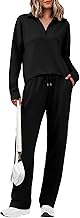 Totatuit Womens Sweatsuits 2 piece Set Lapel Half Zip Oversized Sweatshirts and Wide Leg Pants Tracksuit Travel Outfit