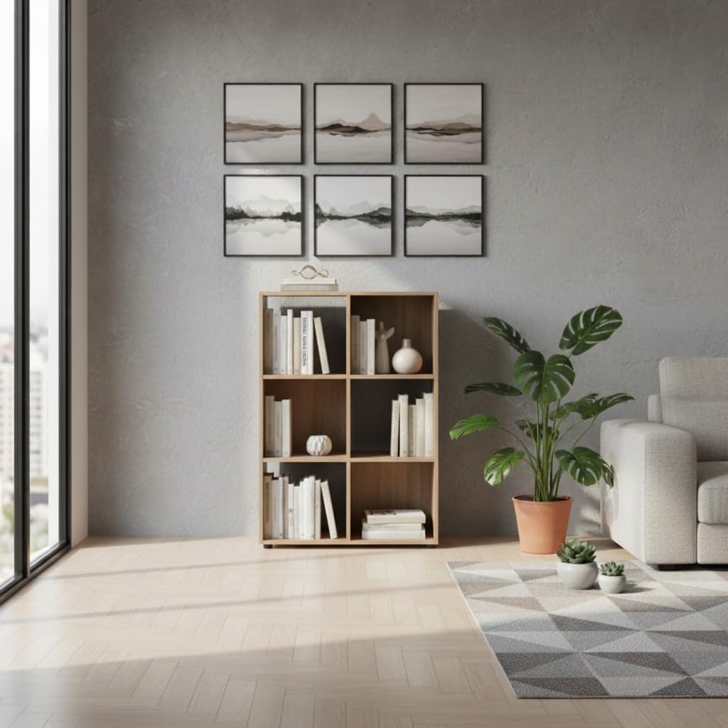 INDE MOBLEKIT | Estantería Cubo 6 Compartimentos 61.2x29.7x91.2 cm, Estantería Modular Roble, Librería Infantil o Mueble Auxiliar Cocina, Mueble de Madera para Almacenaje Hogar