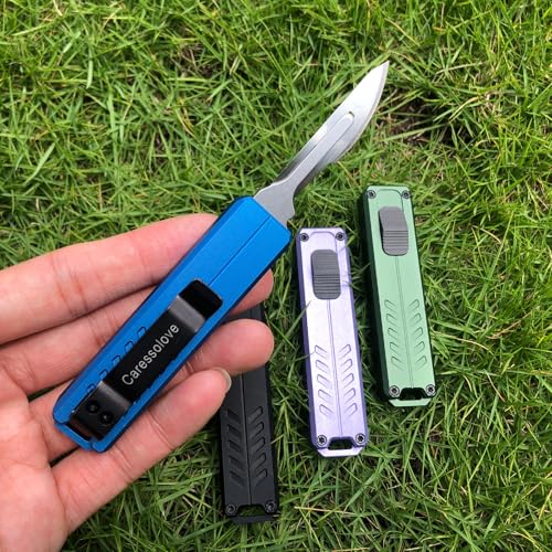 Automatic Utility Knife, Safety Black Box Cutter Retractable, EDC Push Button Knife, Exacto Scalpel Knife, 10PCS #23 Razor Blades Pocket Knife with Clip (Blue)